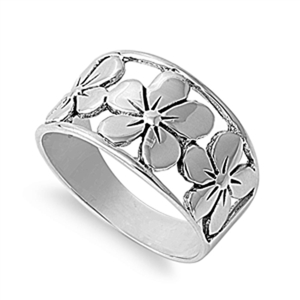 Sterling Silver Woman's Plumeria Fashion Ring Beautiful 925 Band Sizes 3-13 NEW